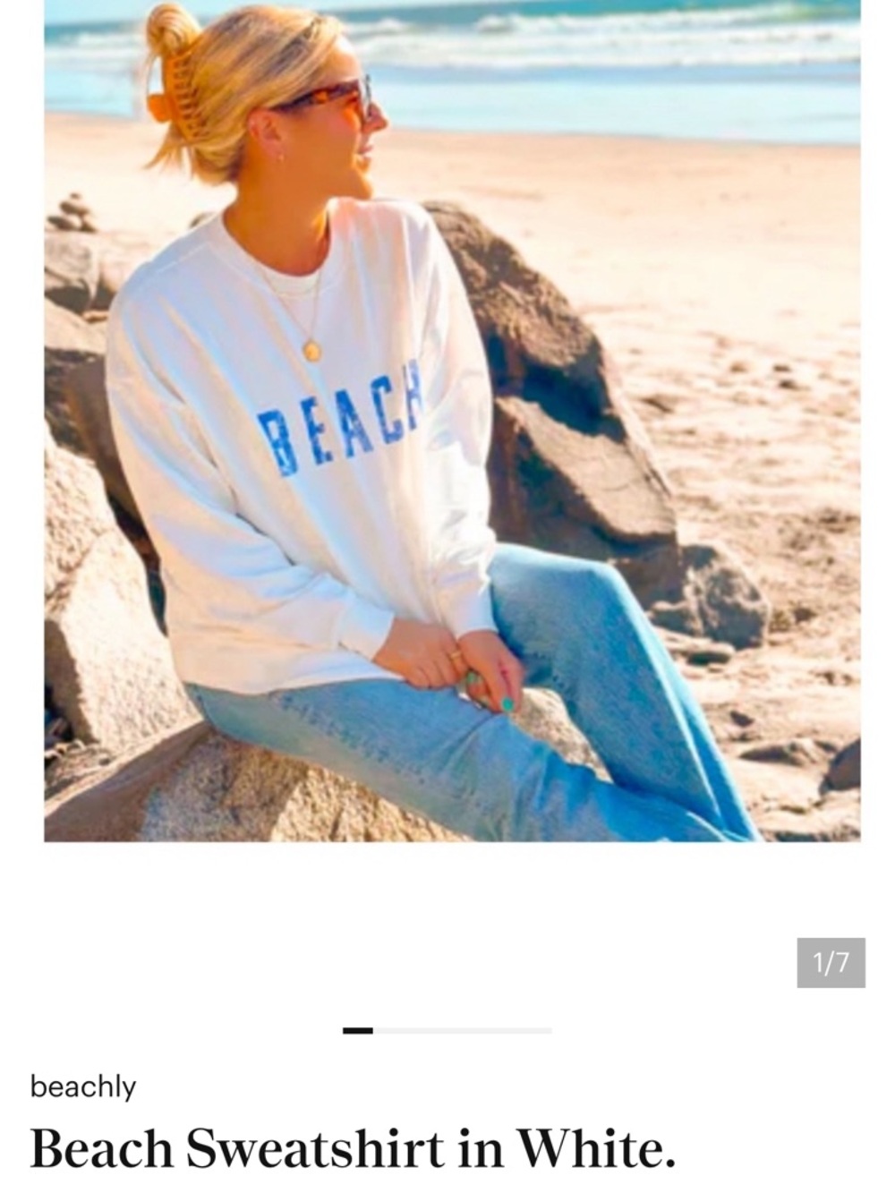 Beach Print Crewneck Sweater in off white